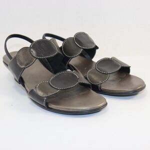 Munro American Slingback Wedge Sandals Womens 7 Black Leather Excellent Circle